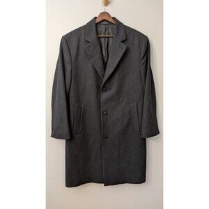 London Fog Signature Mens Overcoat Size 40S Wool Blend Coat Long Gray